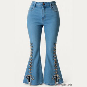 Bell Bottom light blue wash lace up sides wide leg jeans size medium